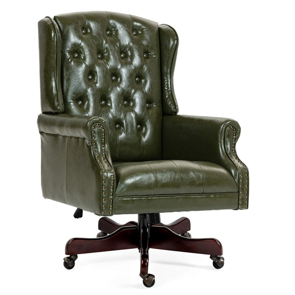 Homrest Executive Wingback Office Chair – Green PU Leather High Back Desk Chair