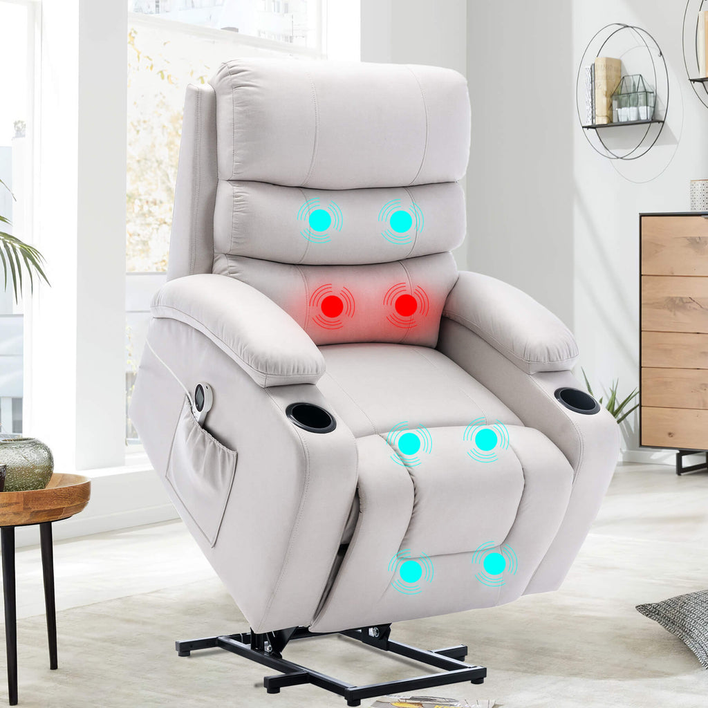 Homrest Power Lift Recliner Chair for Elderly with Massage & Heat, Beige White