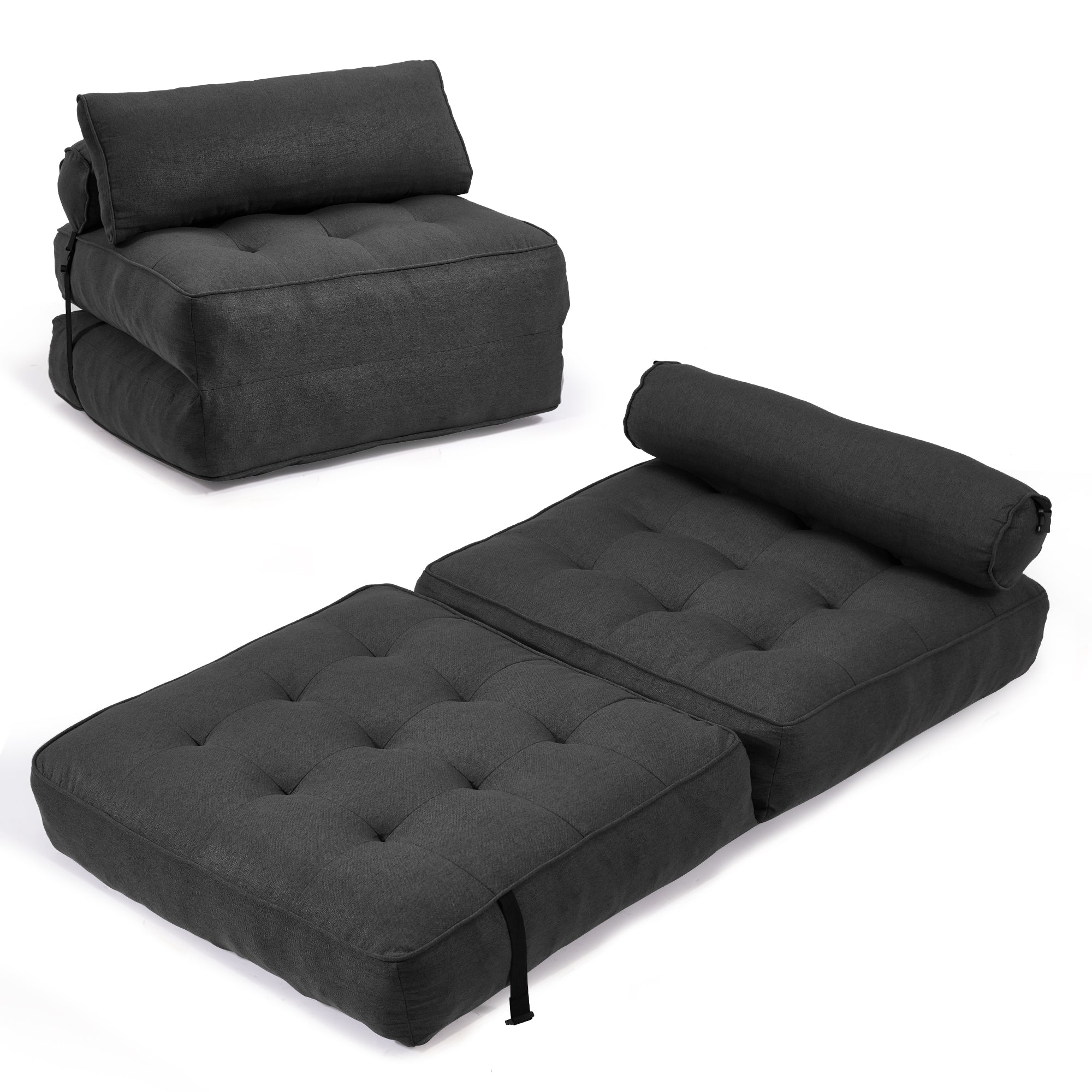 HOMREST Folding Out Chair Bed, Convertible Sofa Bed with 2 Pillows, Black