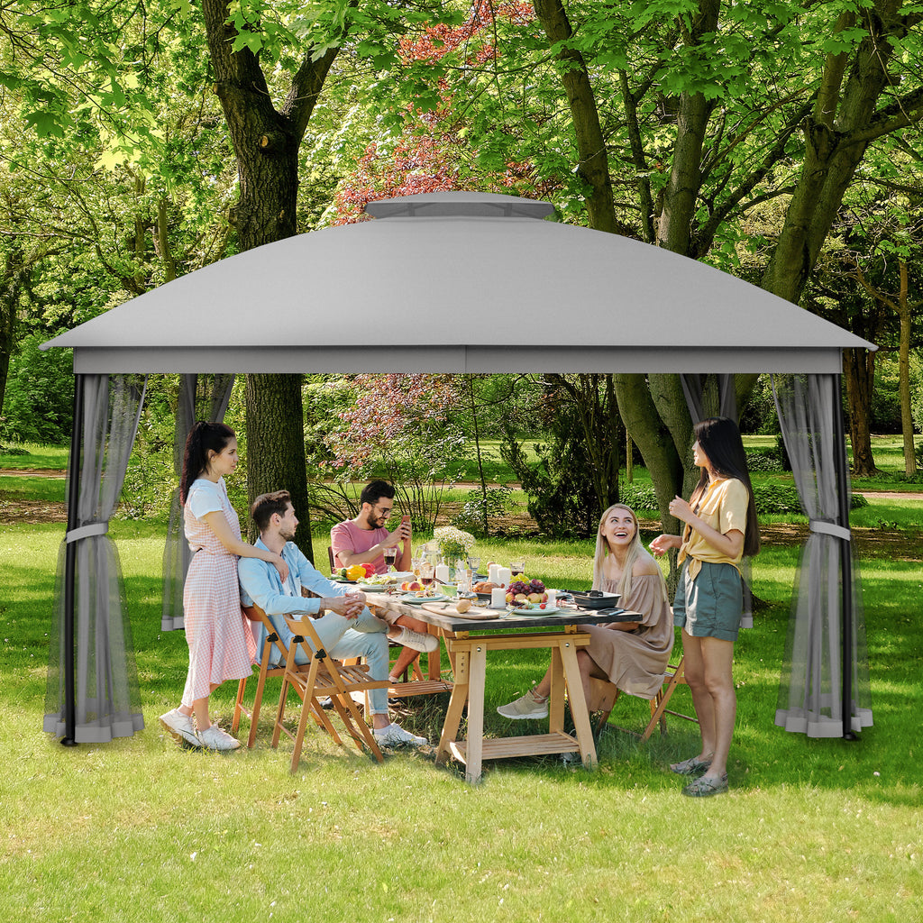 Outdoor Patio Gazebo 10'x13' with Double Curved Roofs, Heavy Duty Party Tent & Shelter, Mosquito Nettings and Privacy Screens patio canopy outdoor waterproof for Backyard, Garden, Lawn, Grey