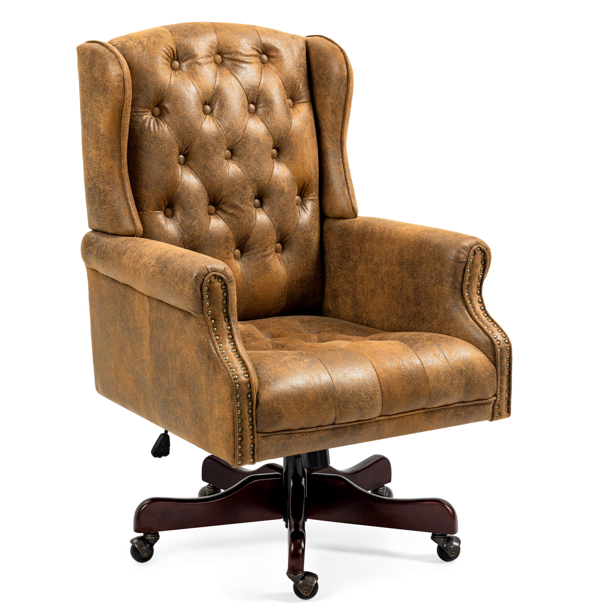 Homrest Executive Wingback Office Chair – Bomber Brown PU Leather High Back Desk Chair