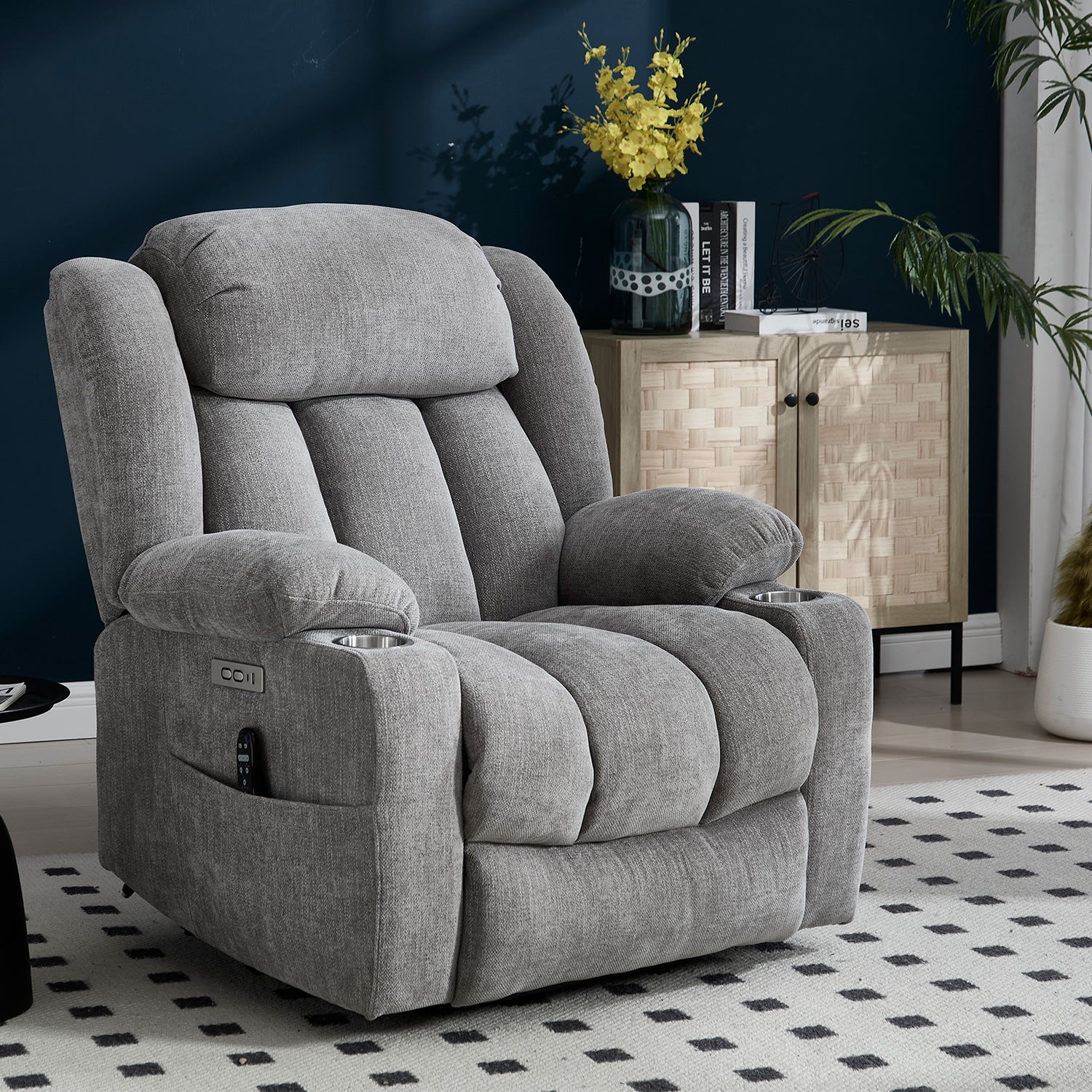 Homrest Premium Electric Recliner Chair with 8-Point Massage & Heating, Plush Chenille Fabric, Gray