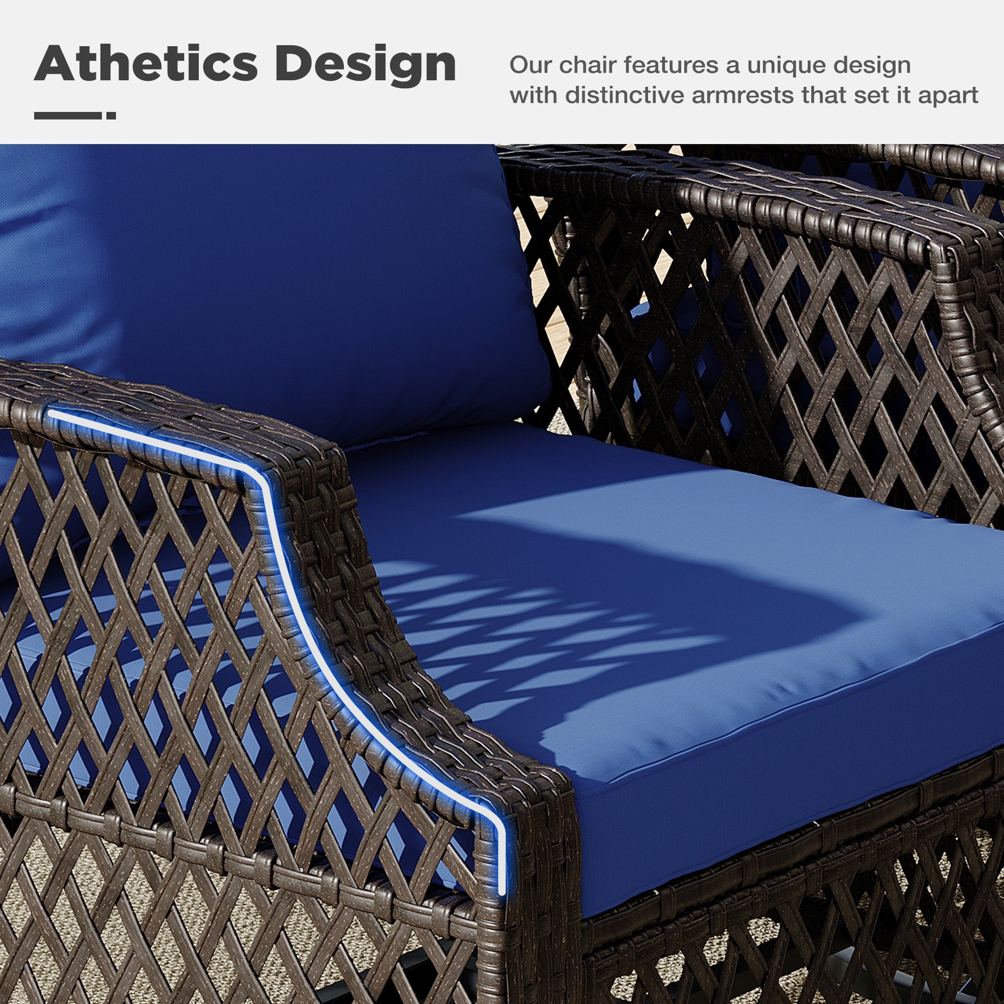 HOMREST 3 Piece Outdoor Swivel Chair Set, Patio Furniture Conversation Set for Deck, Yard, Garden, Poolside(Navy Blue)