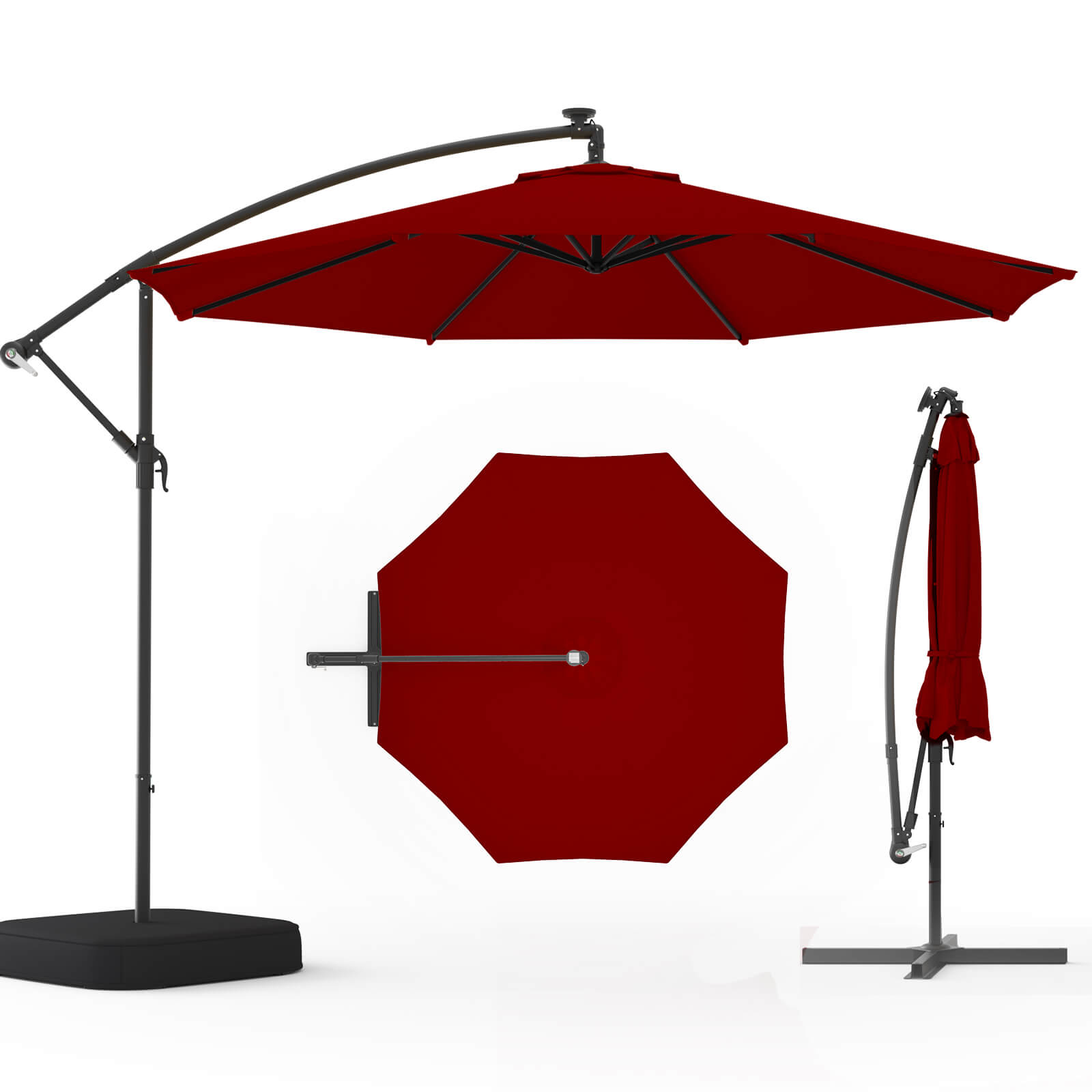 Homrest 10ft Patio Umbrella with Base, Outdoor Offset Cantilever Umbrella, Infinite Tilt, Burgundy