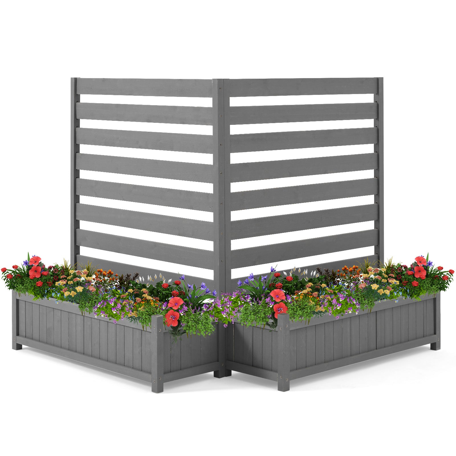 HOMREST 2-Pack No-Dig Privacy Fence Planter 36" W x 45" H, Wood Outdoor Screen for AC Unit, Trash & Flower Bed, Weather-Resistant, Grey