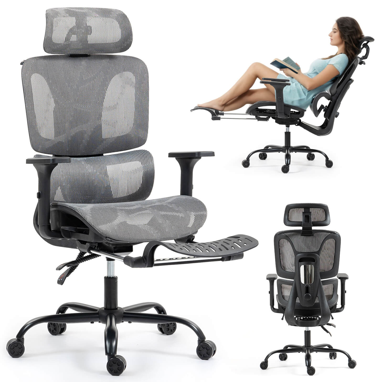 Homrest Lounge-Style Ergonomic Mesh Chair – Grey