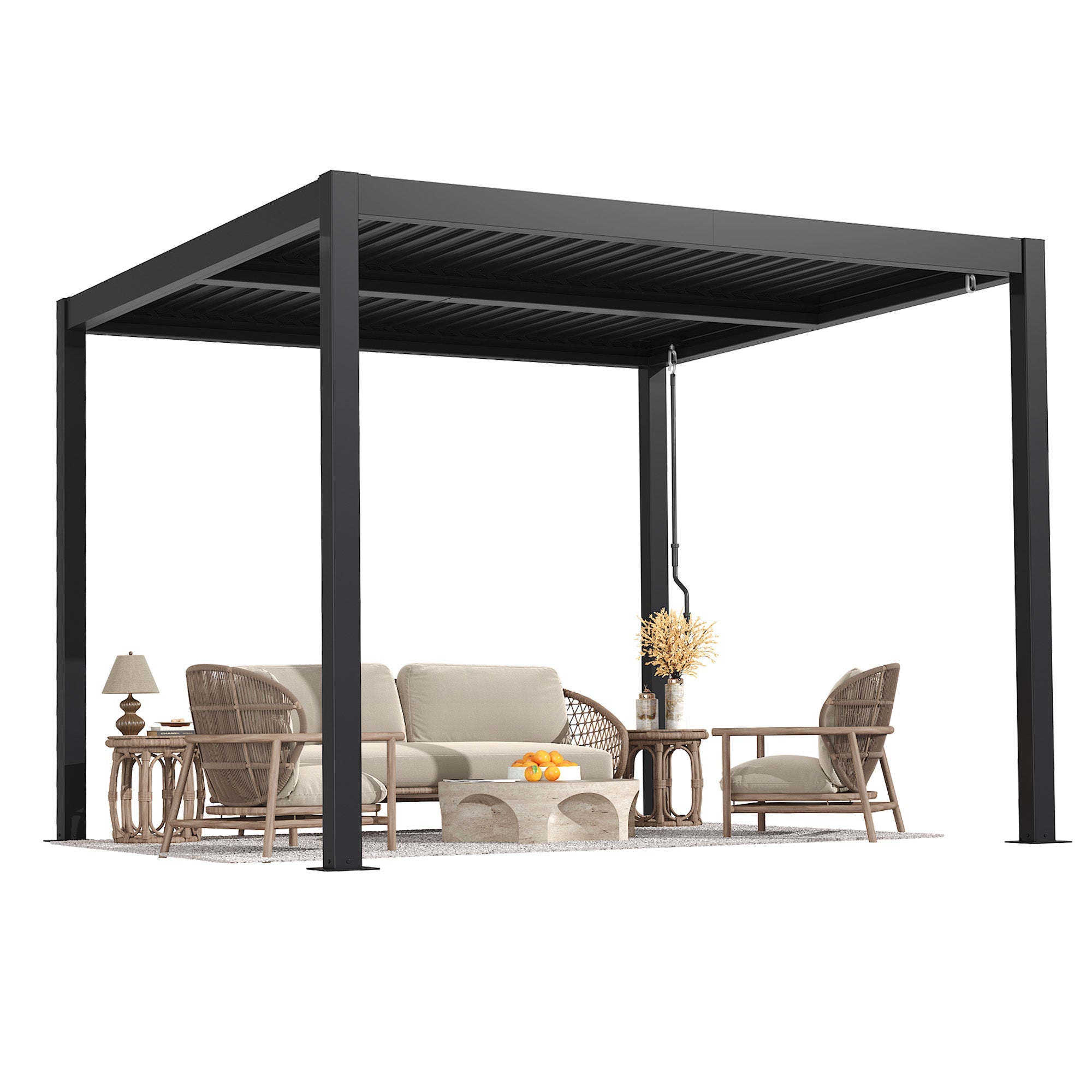 HOMREST 10' x 10' Outdoor Pergola with Adjustable Louvered Roof & Integrated Drainage, Heavy-Duty Metal Louvered Pergola for Patios, Black