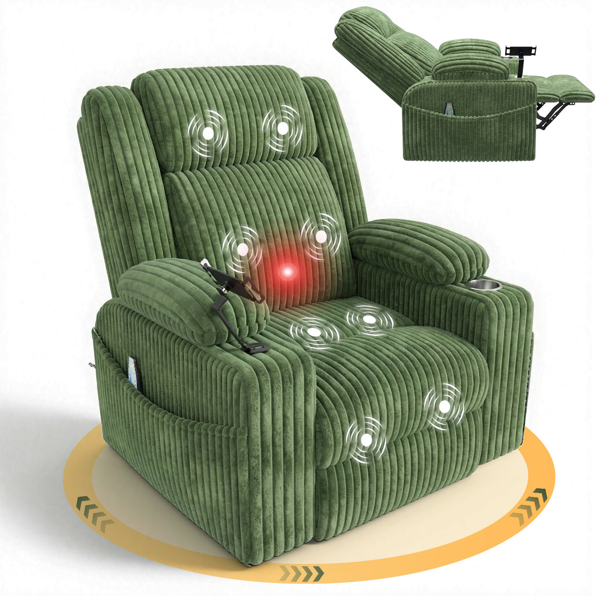 HOMREST Power Oversized Swivel Rocker Recliner with Massage and Heat, Nursery Rocking Chairs for Living Room,Green
