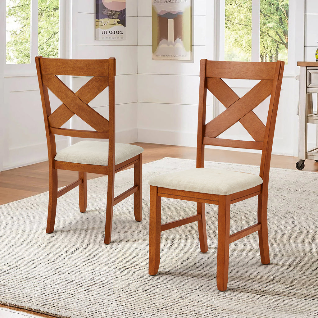 Rustic Farmhouse 19" Upholstered Barstool, Solid Wood Dining Chairs Set of 2 for Kitchen and Dining Room, Natural Oak Wood