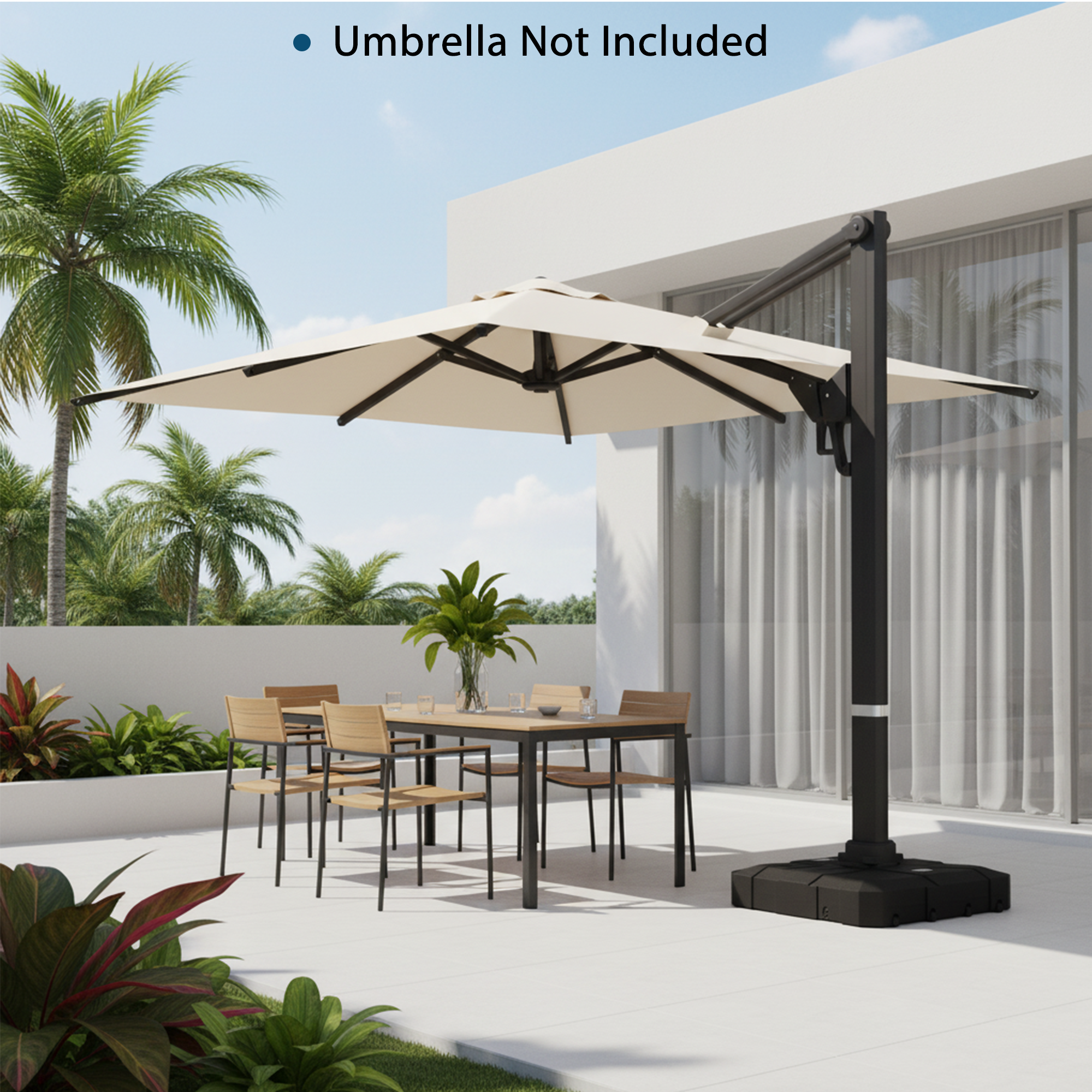 HOMREST 35.5" Patio Square Umbrella Base with Wheels, Heavy Duty Stand for Large Offset & Cantilever Umbrellas, Holds Up to 440 lbs with Water, Perfect for Outdoor Use
