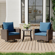 HOMREST 3 Piece Outdoor Swivel Chairs -Wicker Patio Bistro Table and Chairs Set, Navy