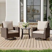 HOMREST 3 Piece Outdoor Swivel Chairs -All Weather Wicker Patio Bistro Table and Chairs Set, Khaki