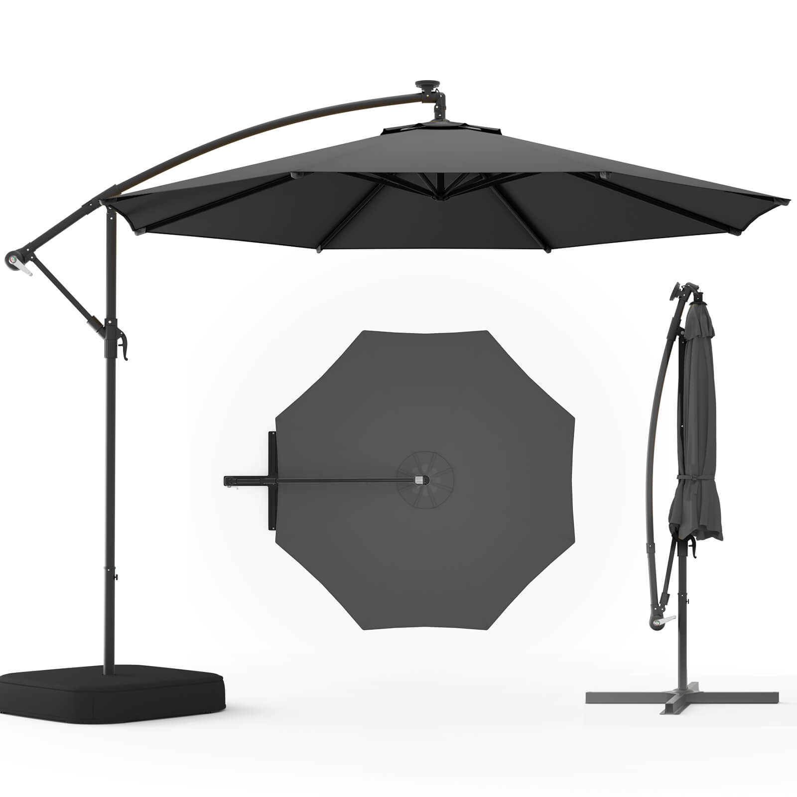 Homrest 10ft Patio Umbrella with Base, Outdoor Offset Cantilever Umbrella, Infinite Tilt, Grey