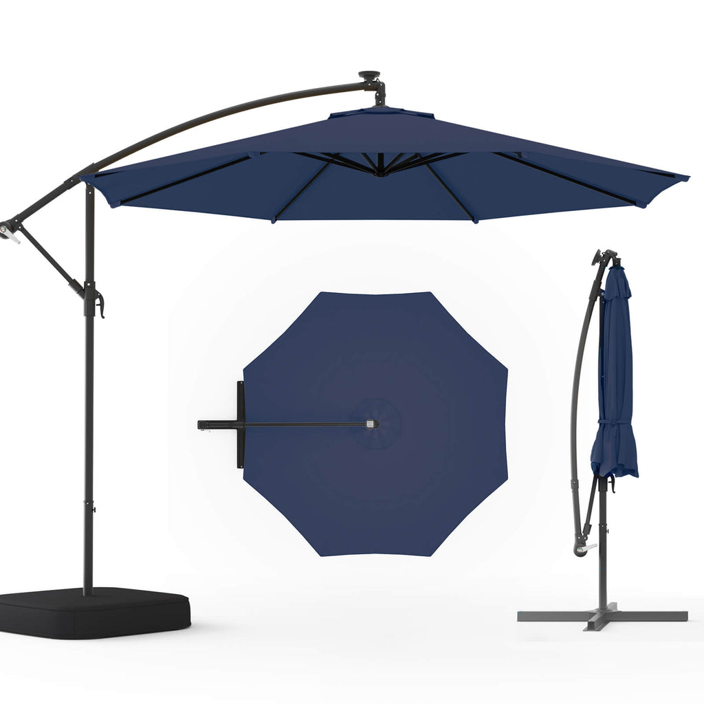 Homrest 10ft Patio Umbrella with Base, Outdoor Offset Cantilever Umbrella, Infinite Tilt, Navy Blue