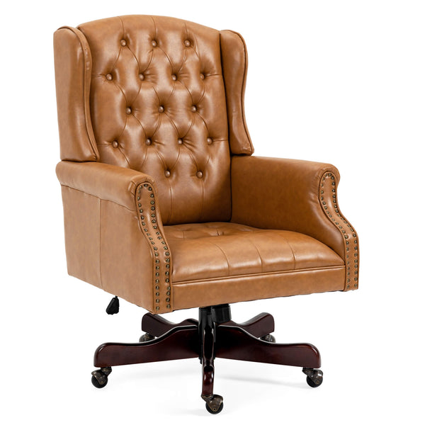 Homrest Executive Wingback Office Chair – Brown PU Leather High Back Desk Chair