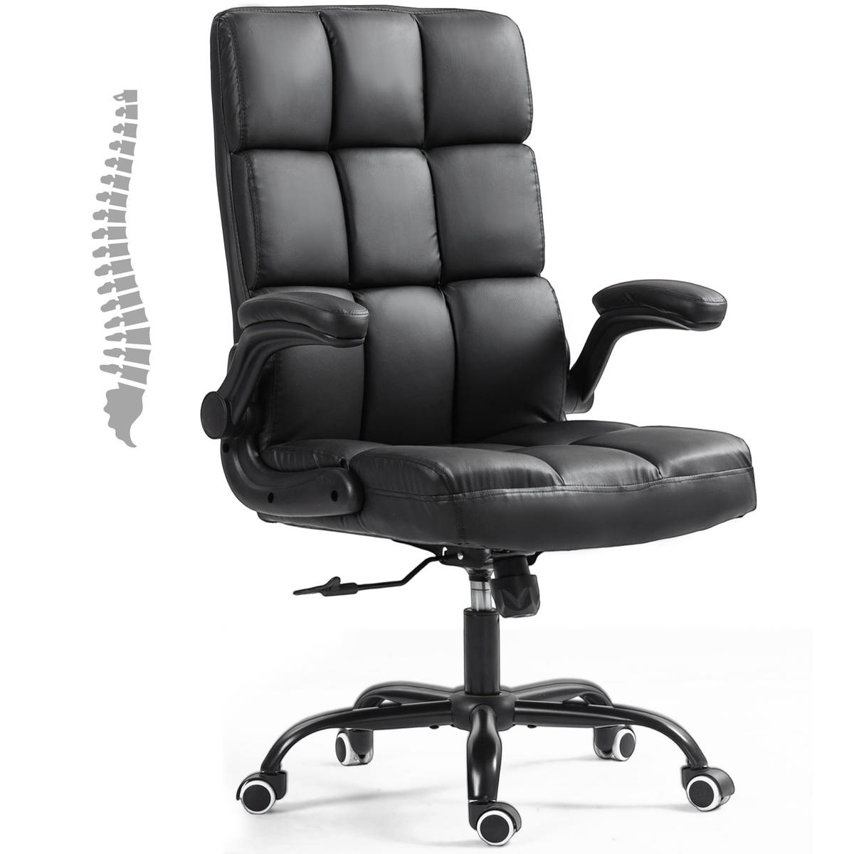 HOMREST Executive Office Chair, PU Leather Ergonomic Desk Chair, Black