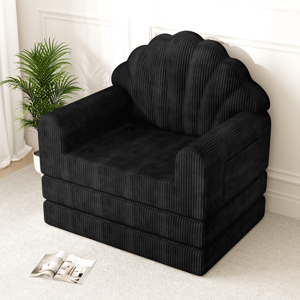 HOMREST 2-in-1 Folding Sofa Bed with Back Support, 75" D x 34" W Convertible Futon Sleeper Chair for Living Room Bedroom Small Spaces, Black