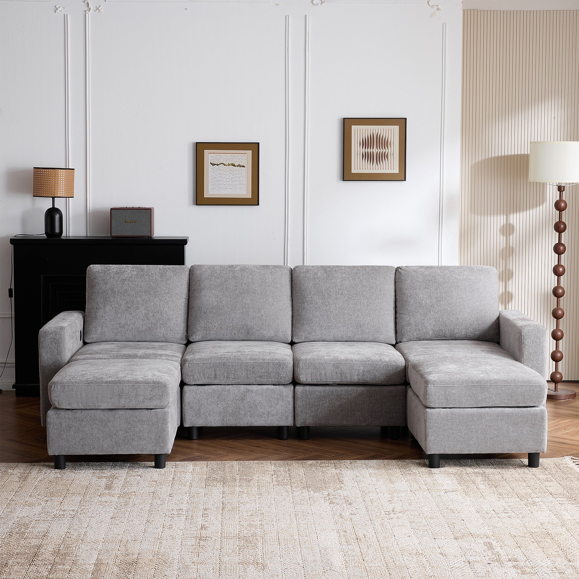Homrest 6 Piece Modular Sectional Couch with Storage for Living Room, Light Gray