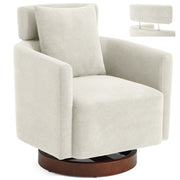 HOMREST Swivel Accent Chair, Ergonomic Adjustable Backrest Barrel Chair with 360° Rotation, Thick Velvet Cushion and Solid Wood Frame, Beige for Living Room, Bedroom, Office