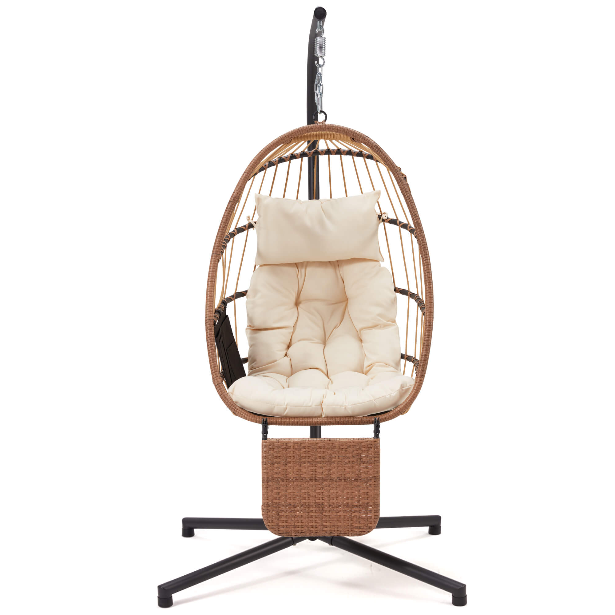 HOMREST Hanging Egg Chair with Stand & Removable Leg Rest, Hammock Chair for Patio, Bedroom, Beige/Natural