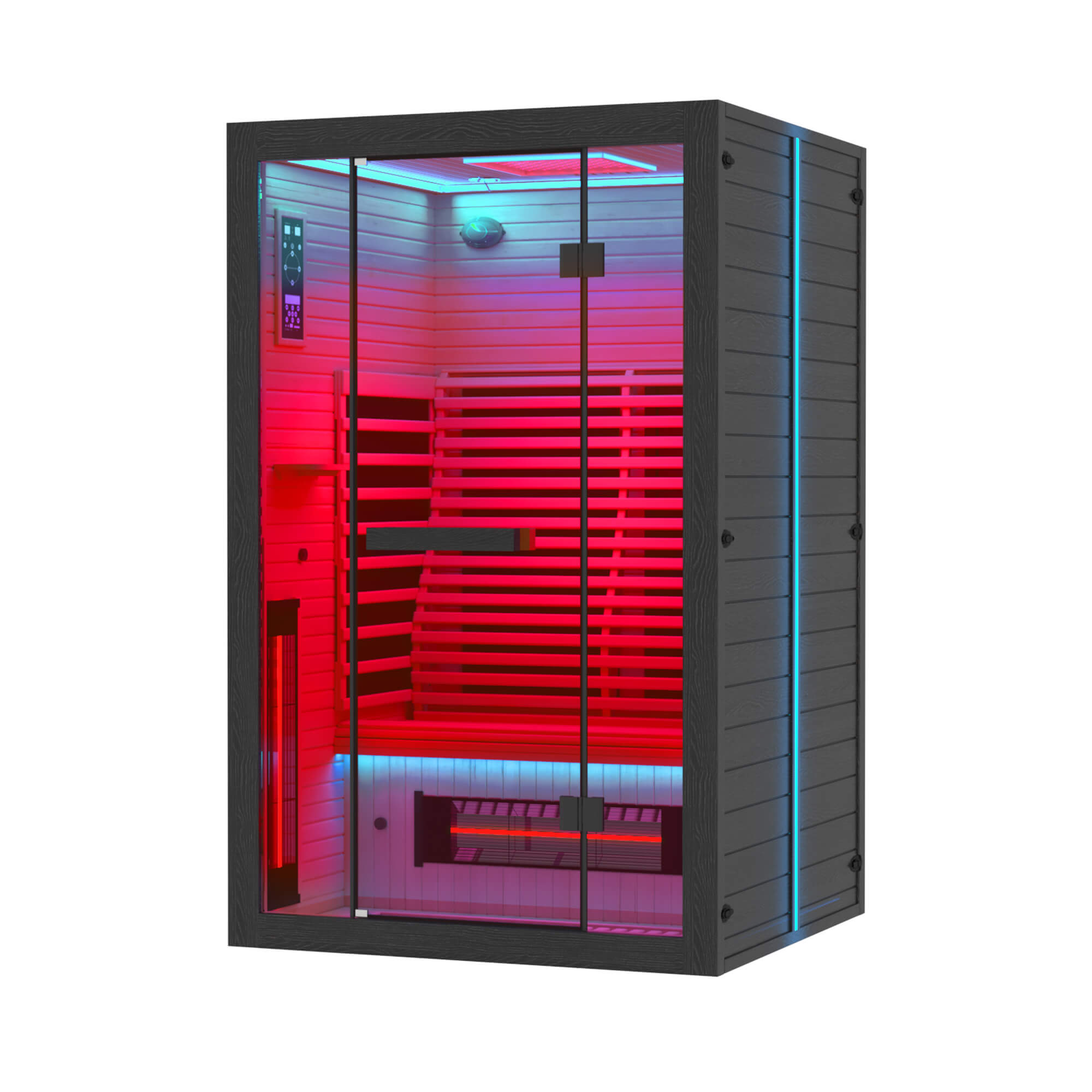 HOMREST 2 Person Infrared Sauna with Red Light Therapy, 360° Fast Heating, 7-Color LED & Bluetooth, Adjustable Seat, Black
