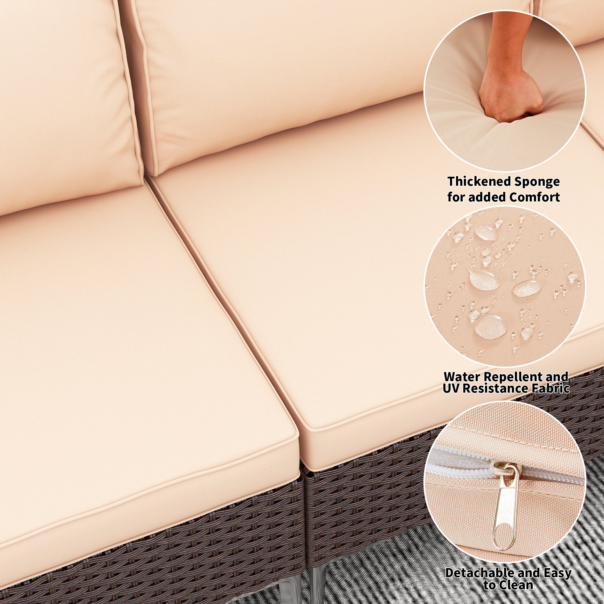 7 Pieces Outdoor Sectional Sofa, All-Weather Furniture Set with Tea Table, Khaki | Homrest Furniture