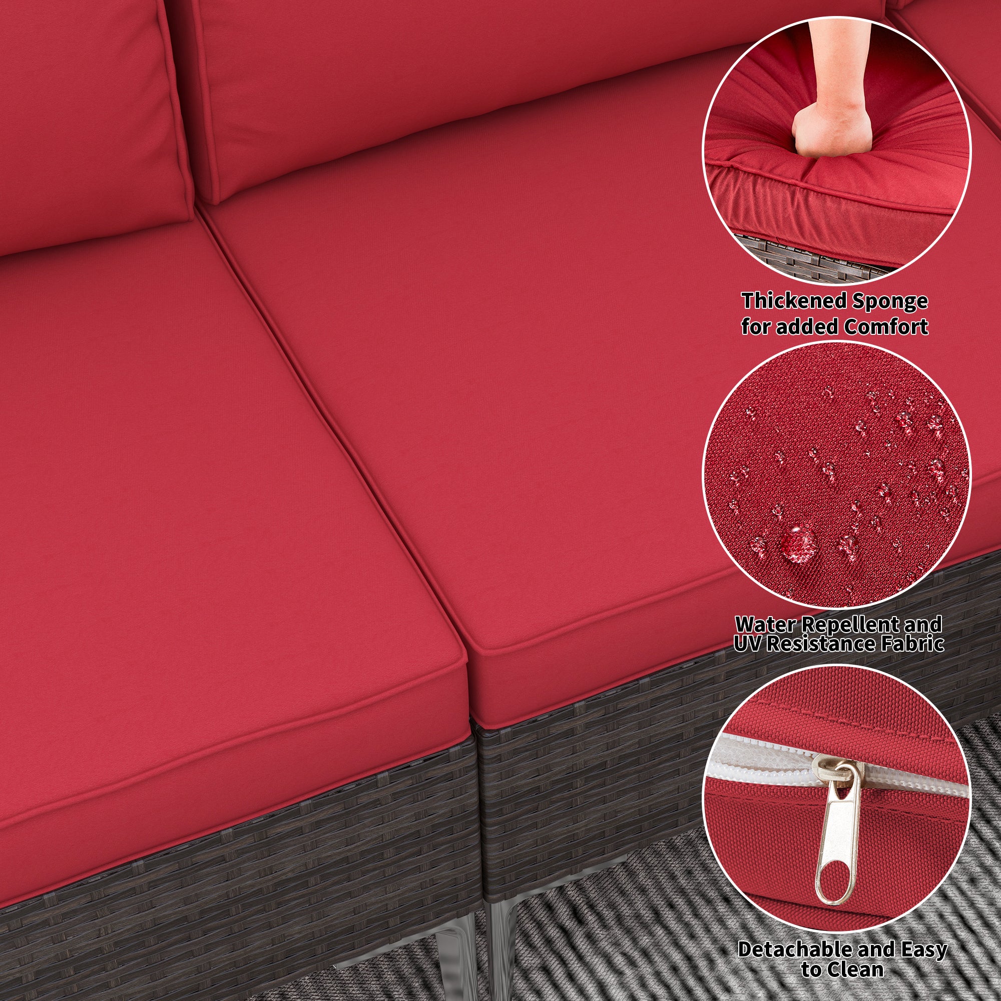 7 Pcs Outdoor Sectional Sofas All-Weather Patio Couch Set with Cushion/Tea Table, Red | Homrest Furniture