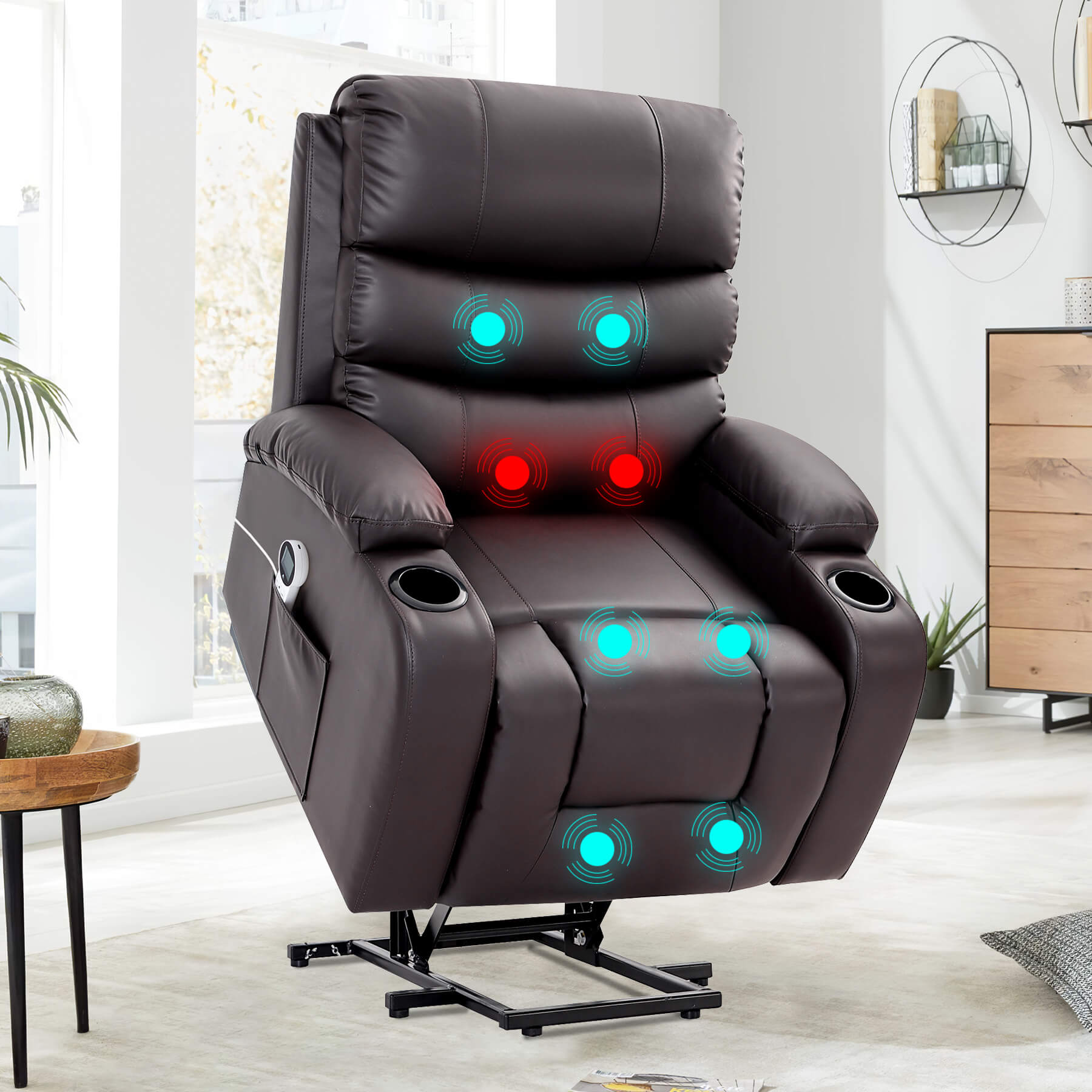 Homrest Power Lift Recliner Chair with Massage & Heat, Brown