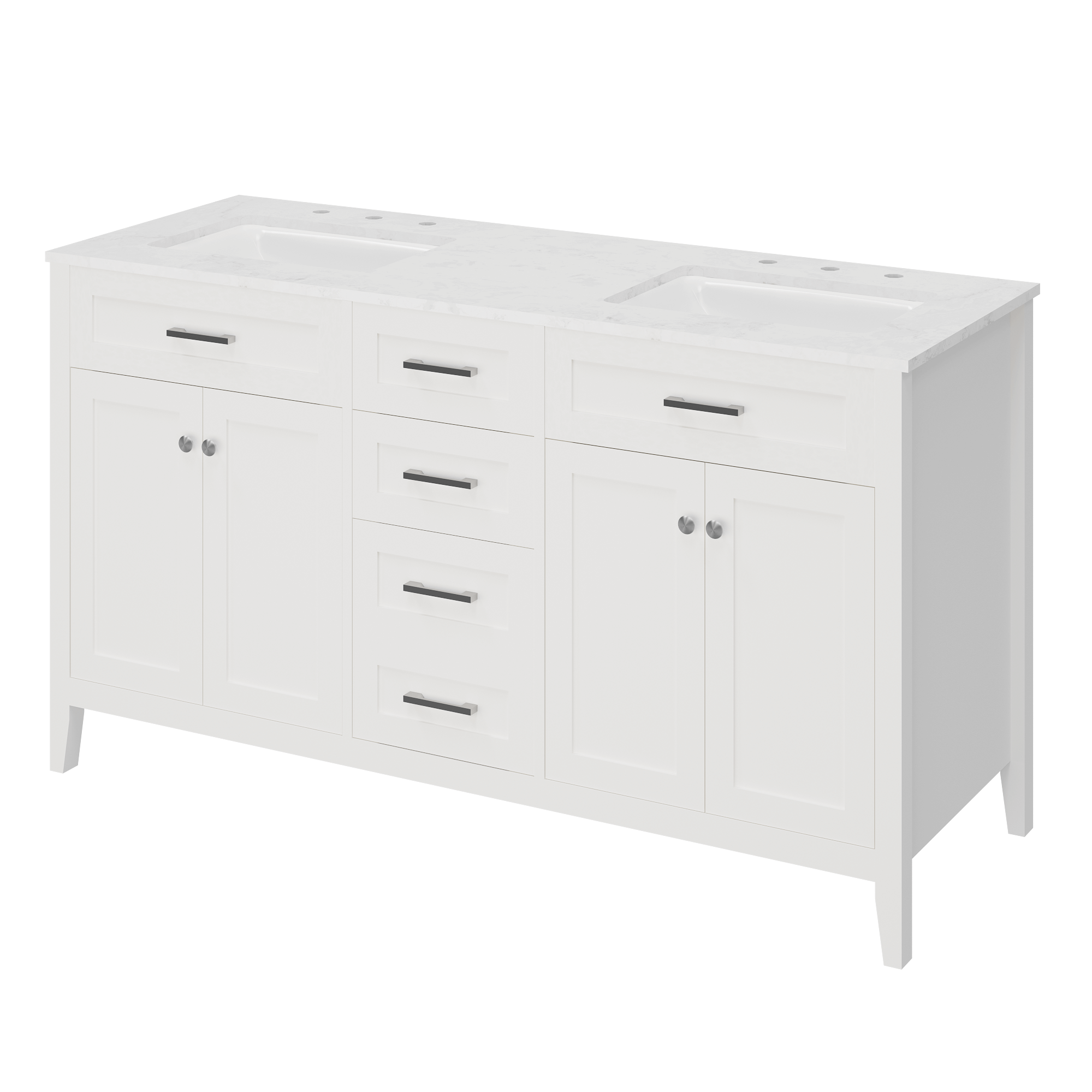 HOMREST 60" Double Bathroom Vanity with Engineered Stone Top, Modern Sink Vanity with Drawers, White