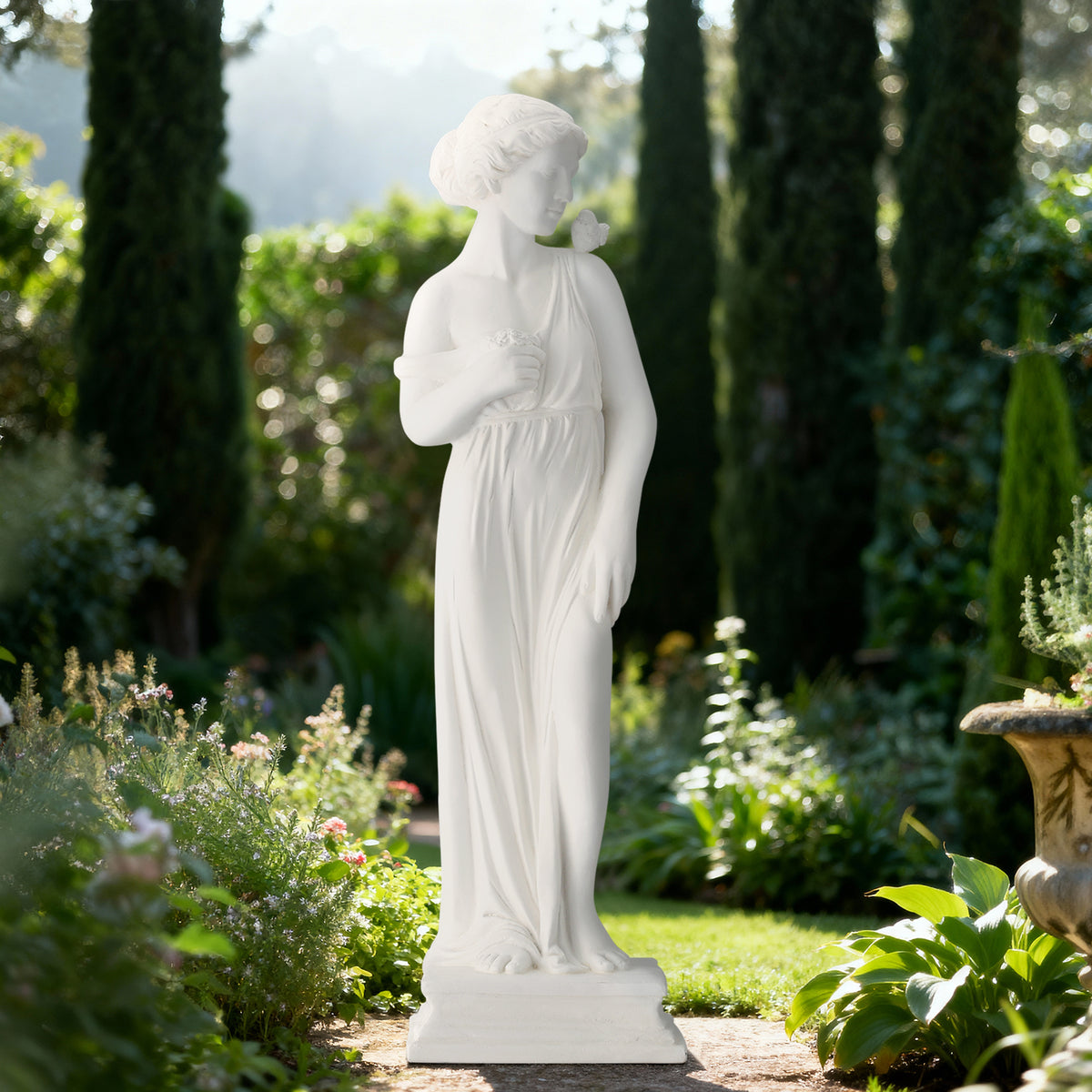 HOMREST Outdoor Garden Statue, 31.5-Inch Greek Nymph Sculpture in Roman Style, Elegant Goddess Figurine for Patio, Yard, Lawn & Porch Decor, Resin, Ivory