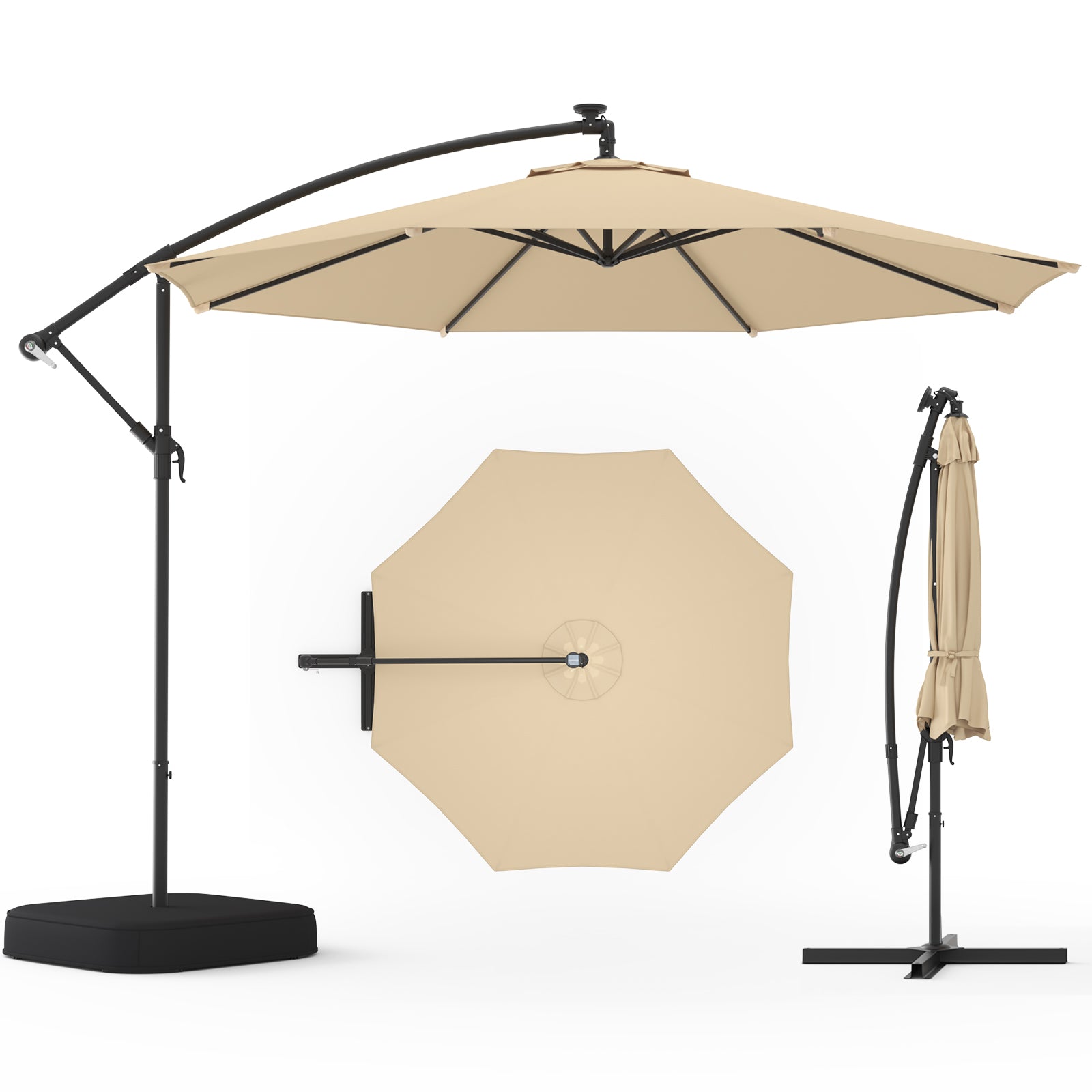 Homrest 10ft Patio Umbrella with Base, Outdoor Offset Cantilever Umbrella, Infinite Tilt, Beige
