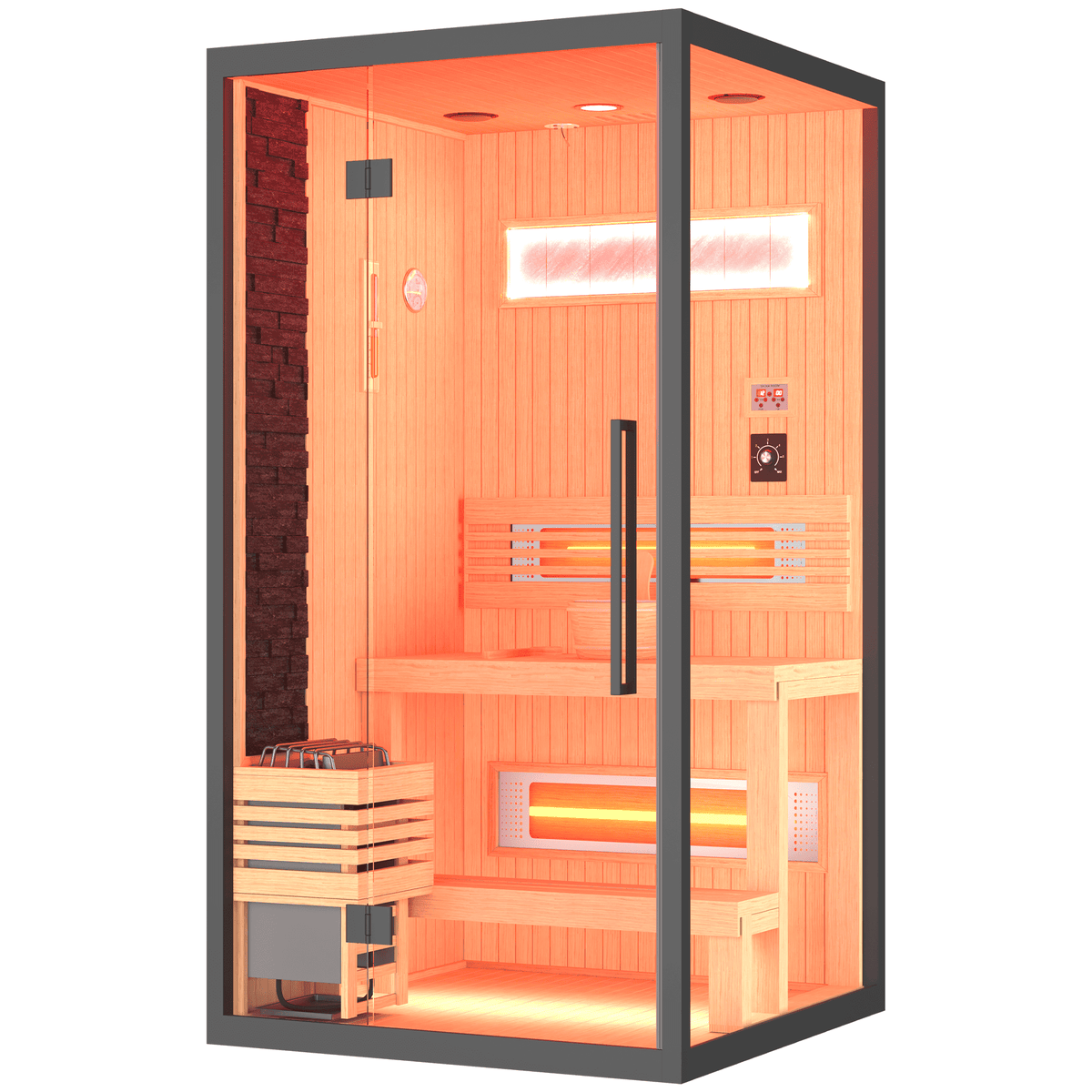 HOMREST 1-2 Person Indoor Hemlock Sauna with Chromotherapy & Bluetooth