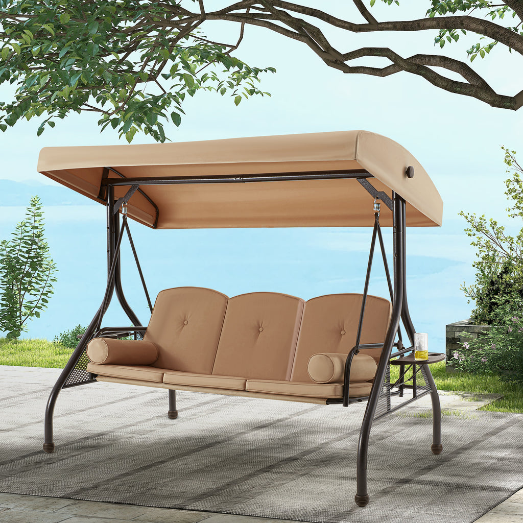 Brown 3-Person Outdoor Porch Swing with Canopy main image 1