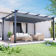 HOMREST Retractable Pergola 12x16 Ft, Outdoor Aluminum Shelter with Dual Adjustable Sun Shade Canopy for Patio Backyard, Locking System Includes Straps & Screws (Gray)