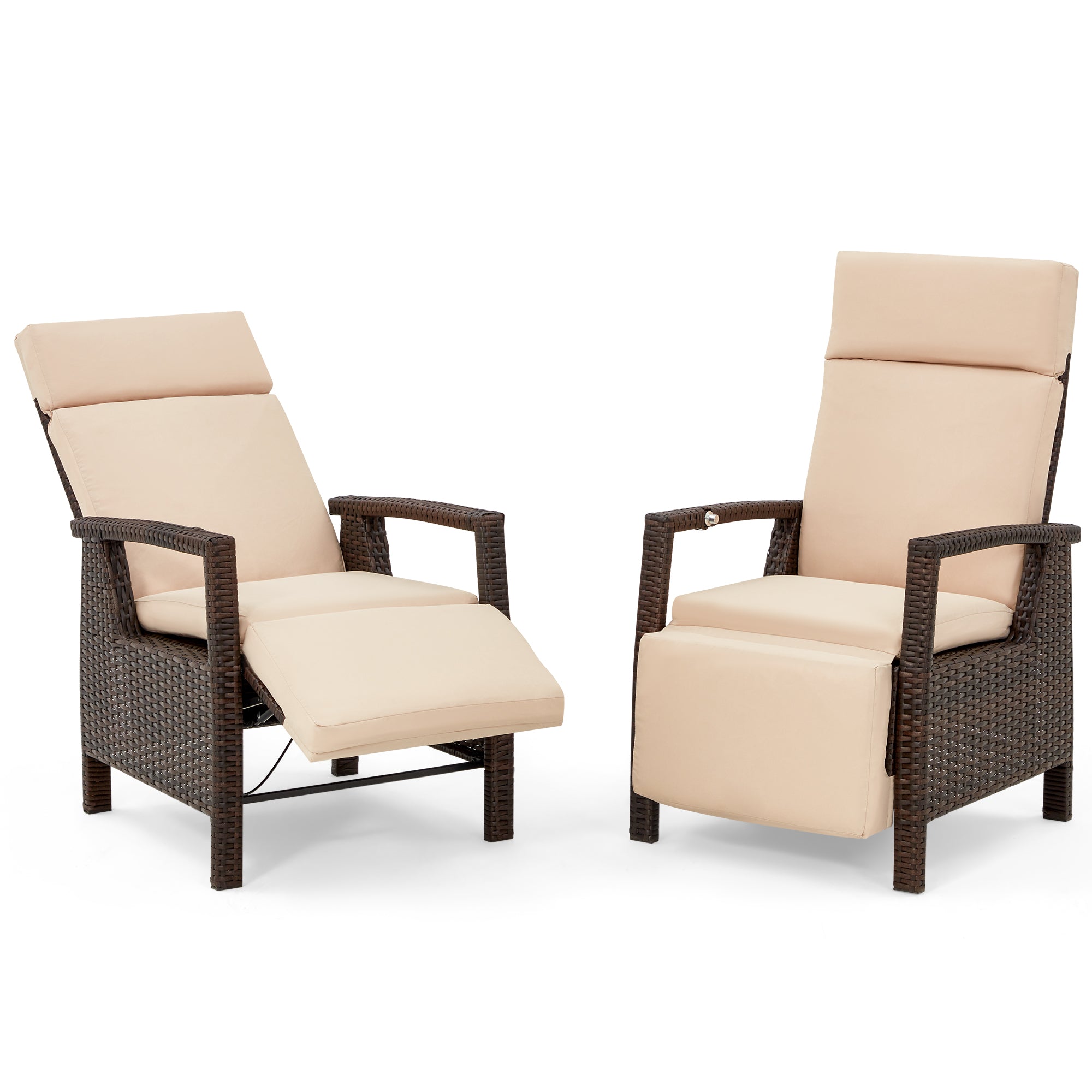 HOMREST Outdoor Recliner Chair Set of 2, up to 150°with Removable Cushion, Khaki