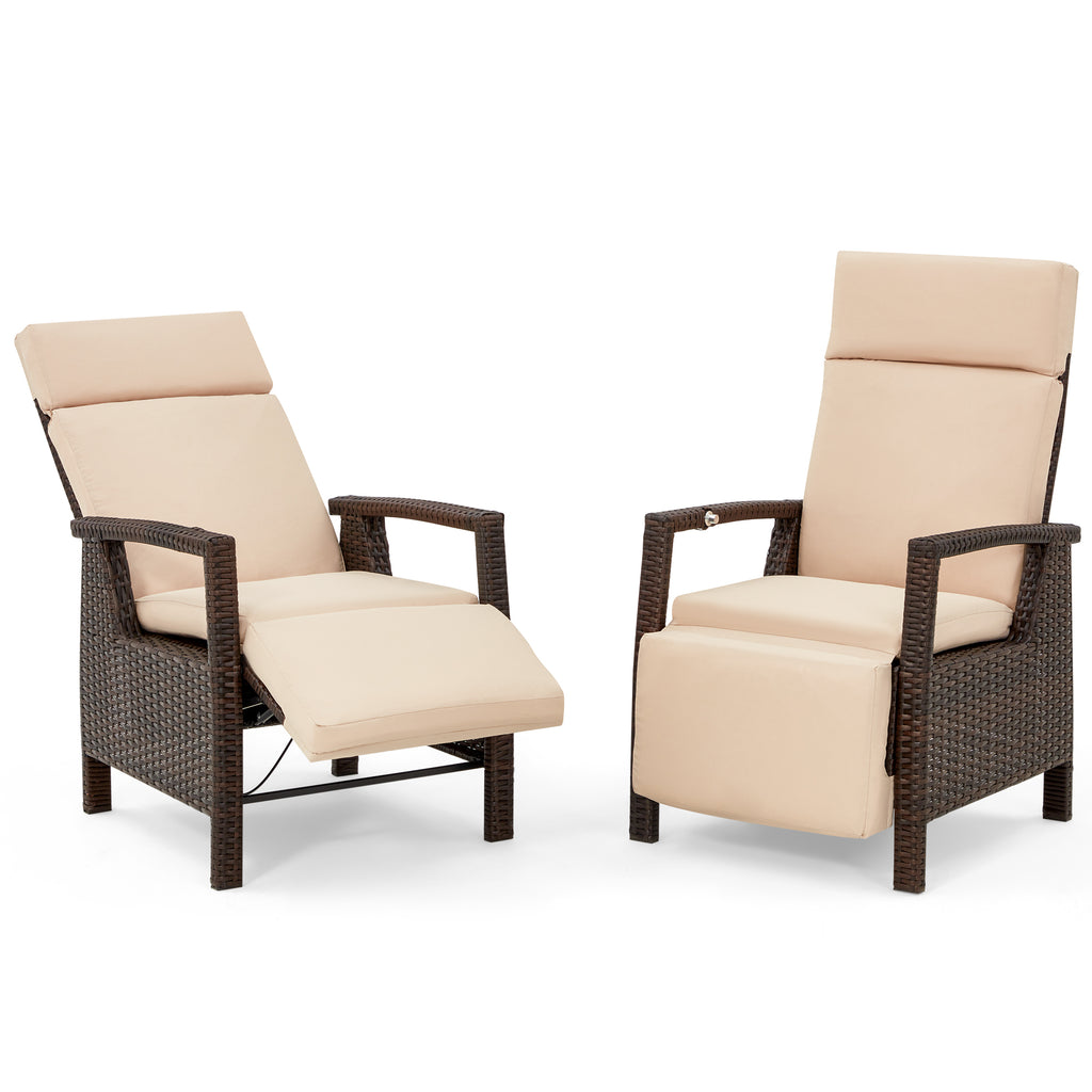 HOMREST Outdoor Recliner Chair Set of 2, Outdoor Lounge Recliner up to 150°with Removable Cushion, Khaki