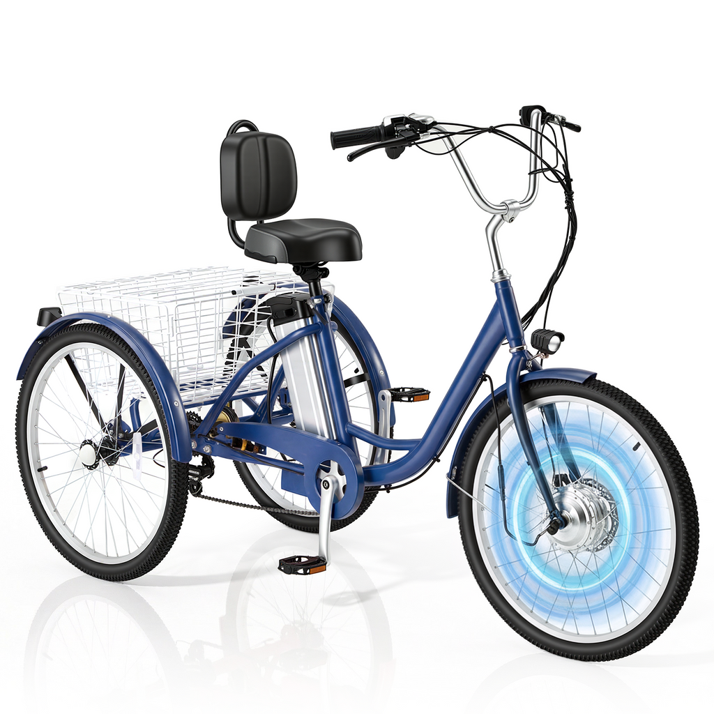 HOMREST Electric Trike for Adults,Peak 500W Brushless Motor, E-Trike with 24" x 2" Tires, Removable Battery, Charger,Step-Thru 3-Wheel Electric Bicycle, Up to 55 Miles Range, 15.5MPH+ Speed, Navy Blue