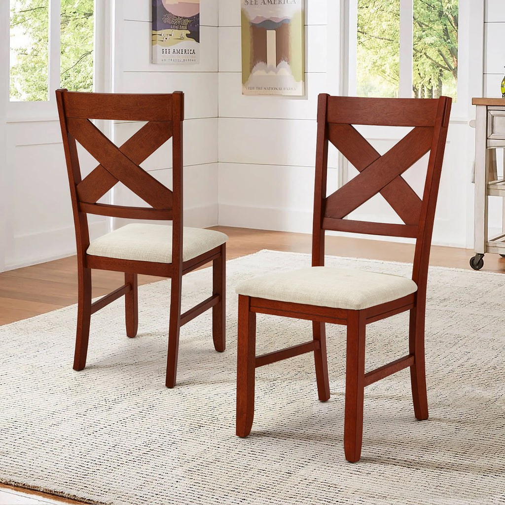 Rustic Farmhouse 19" Upholstered Barstool, Solid Wood Dining Chairs Set of 2 for Kitchen and Dining Room, Walnut