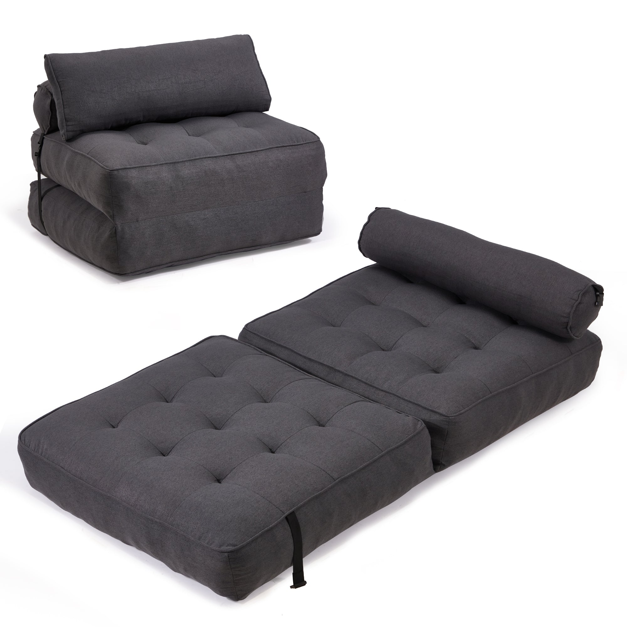 HOMREST Folding Out Chair Bed, Convertible Sofa Bed with 2 Pillows, Dark Gray