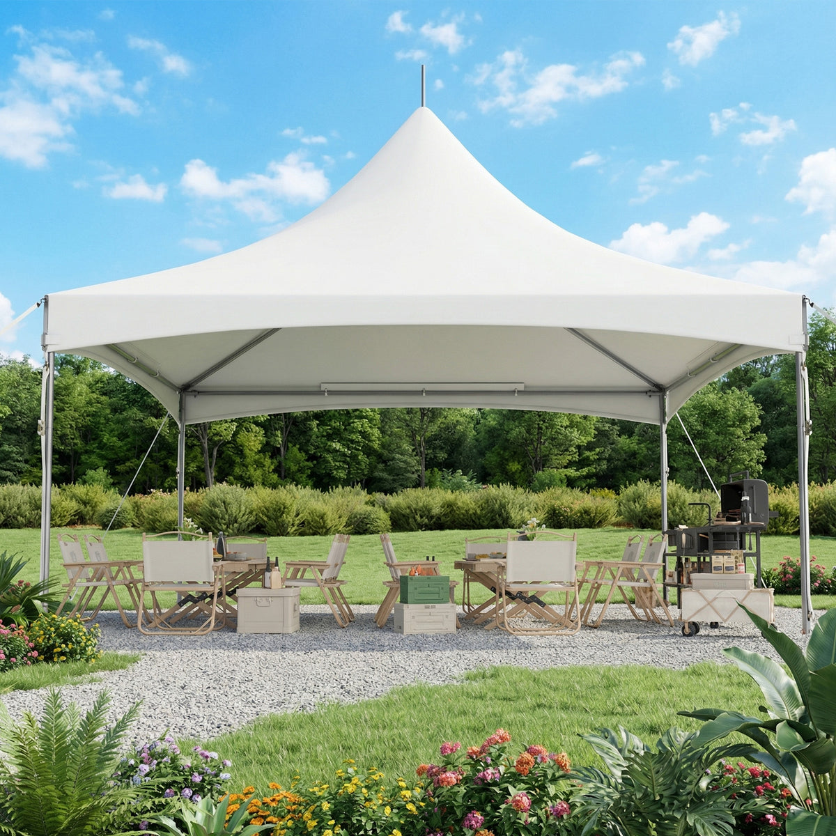 HOMREST 20x20ft Party Tent Outdoor Wedding Tent Heavy Duty Peaked Frame Canopy With Fire Retardant PVC Top 80 Person Capacity Gazebo Shelter Tent For Event Commercials White