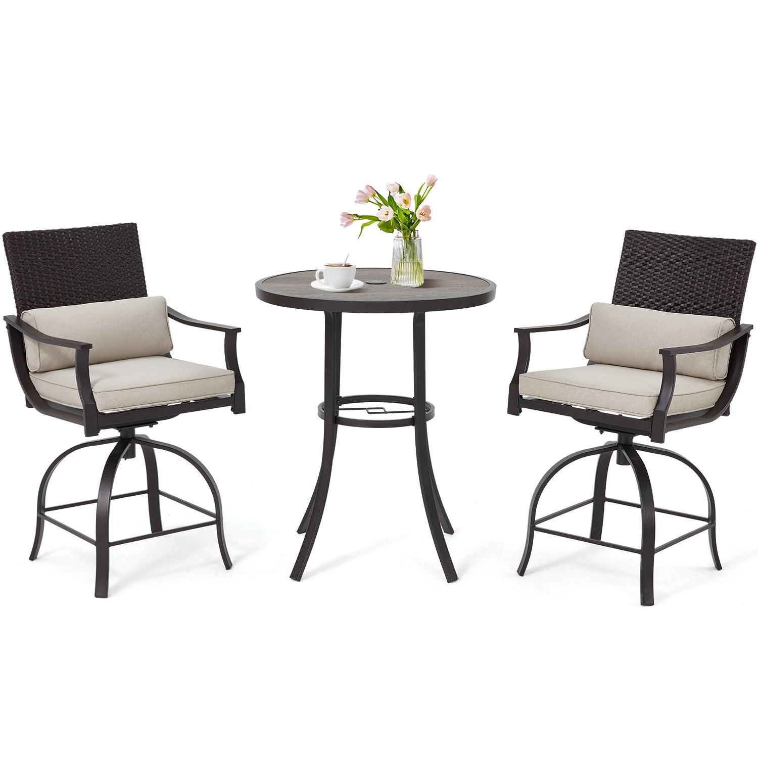 HOMREST 3 Piece Outdoor Patio Set, High Top Patio Bar Set, Beige
