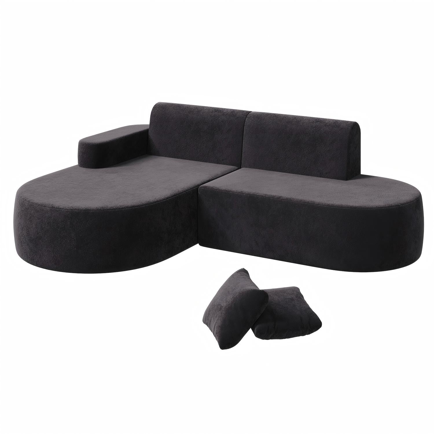 HOMREST Modern L-Shaped Corner Sofa, Chenille Upholstered Cloud Sectional Couch for Living Room and Bedroom, Black