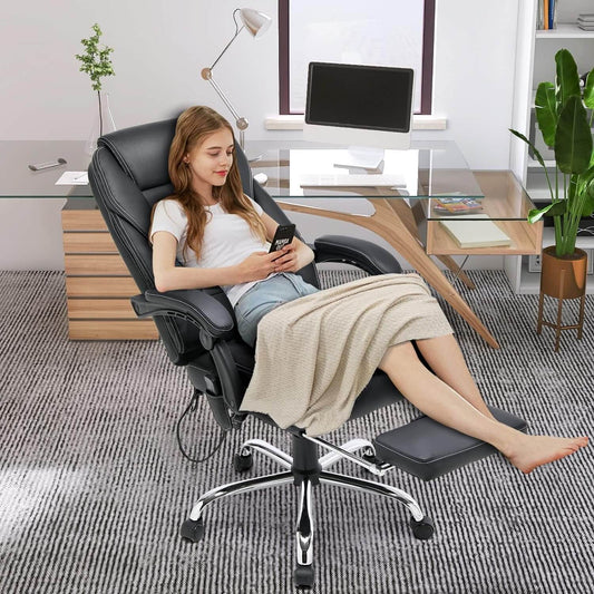 Ergonomic Office Chair, Reclining Home Office Desk Chair Big and Tall with Heat and Massage, Black