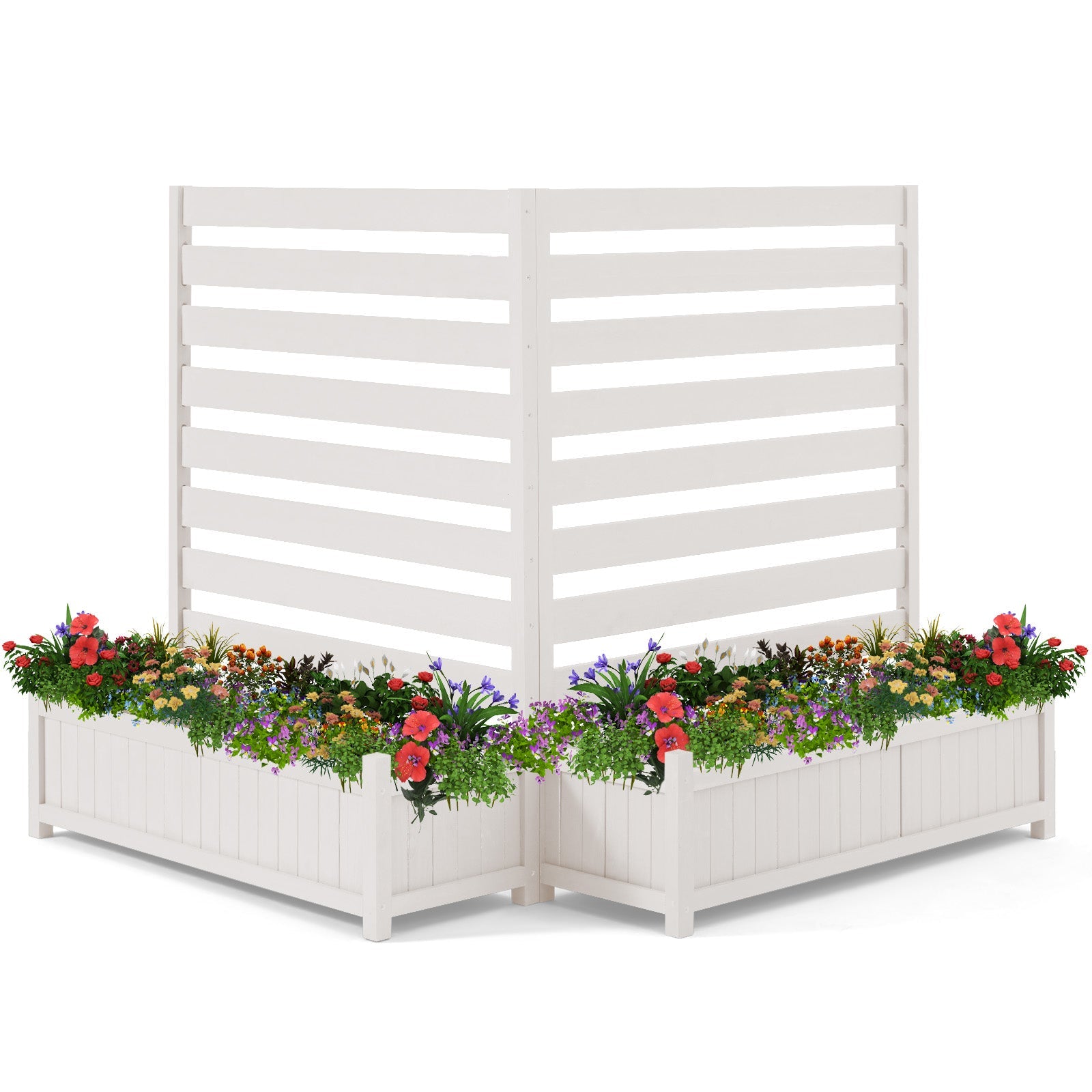 HOMREST 2-Pack No-Dig Privacy Fence Planter, Wood Outdoor Screen Air Conditioner Fence for AC Unit, Trash & Flower Bed, Weather-Resistant, 36" W x 45" H, White