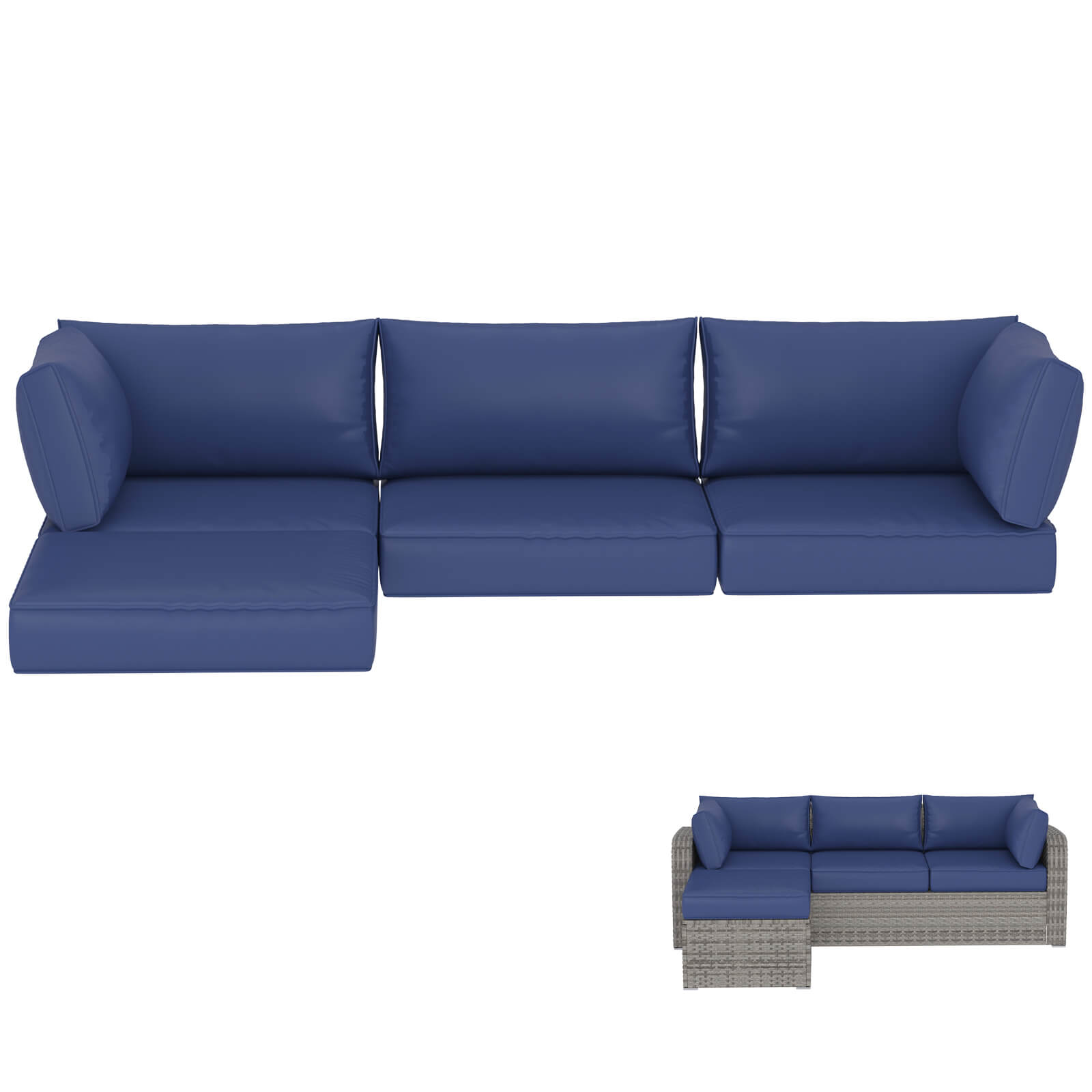 HOMREST 9-Piece Outdoor Sectional Cushions for 4-Seat Sofa, Waterproof Deep Seat w/ Non-Slip & Machine Washable Covers, Navy Blue