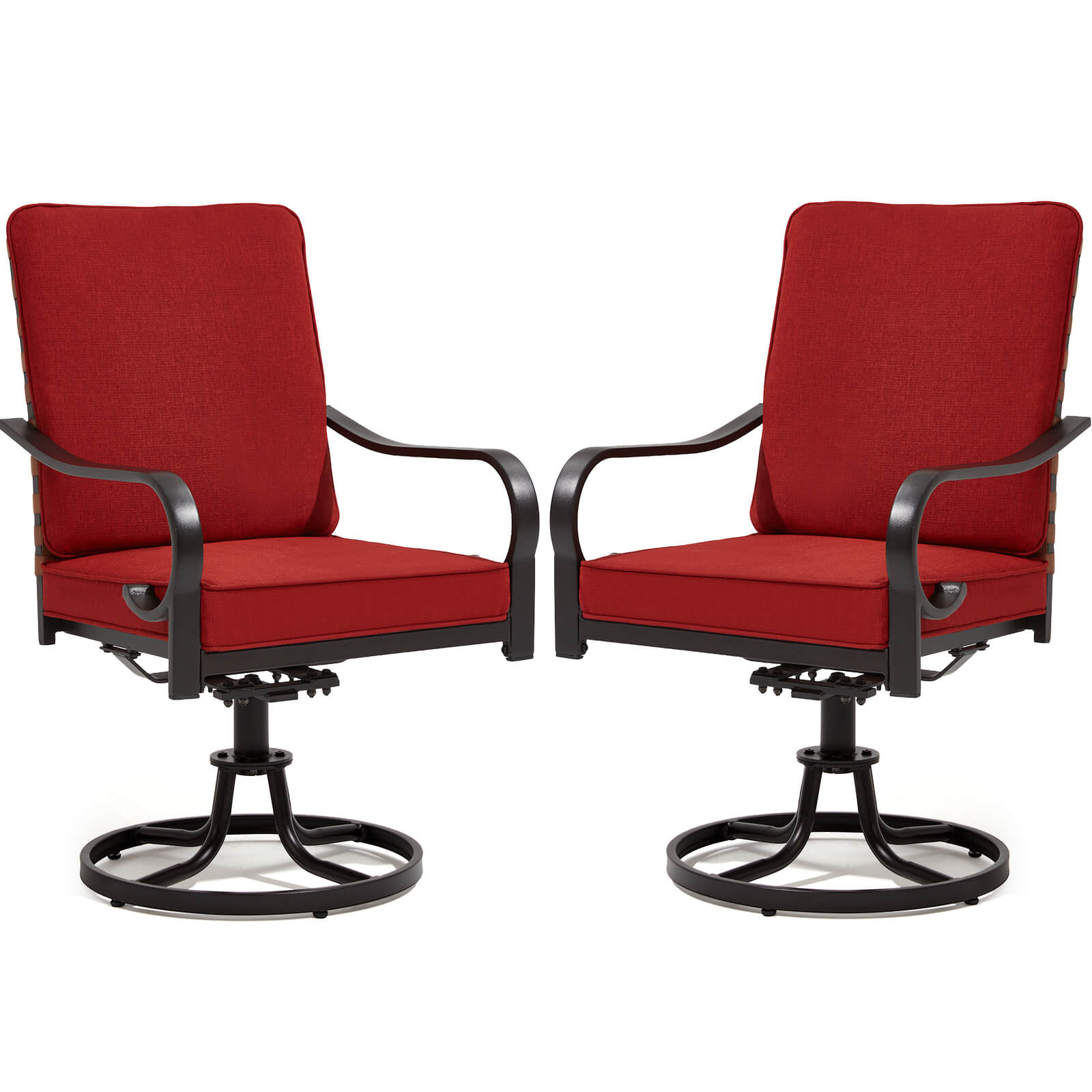 HOMREST Swivel Patio Chairs Set of 2 with Thickened Cushions, Red