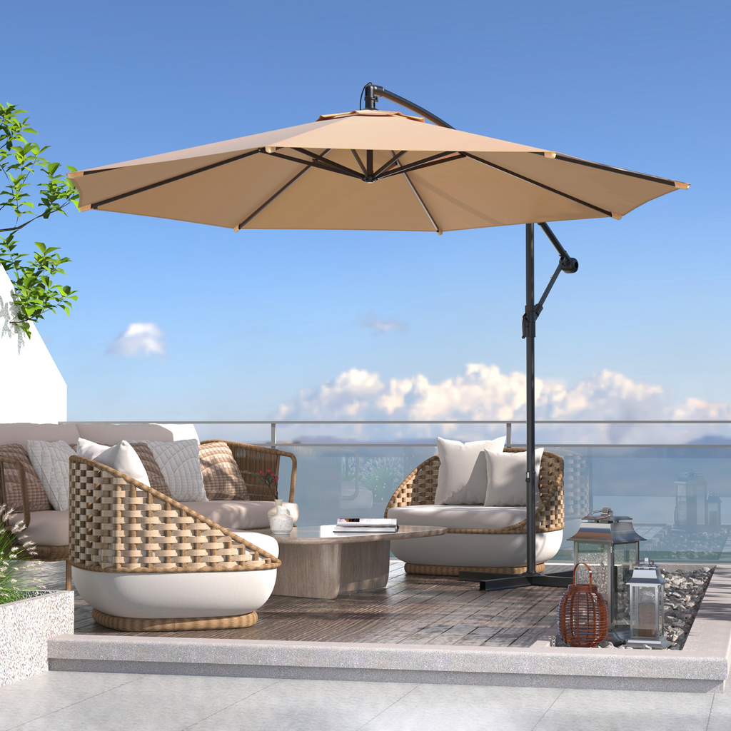 Homrest 10ft Offset Patio Umbrella - Outdoor Hanging Umbrella with Easy Tilt, 99.9% UV Protection, and Sturdy Iron Frame for Garden, Pool, Backyard, Beige
