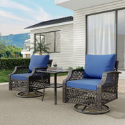HOMREST 3 Piece Outdoor Swivel Chair Set, Patio Furniture Conversation Set for Deck, Yard, Garden, Poolside(Navy Blue)
