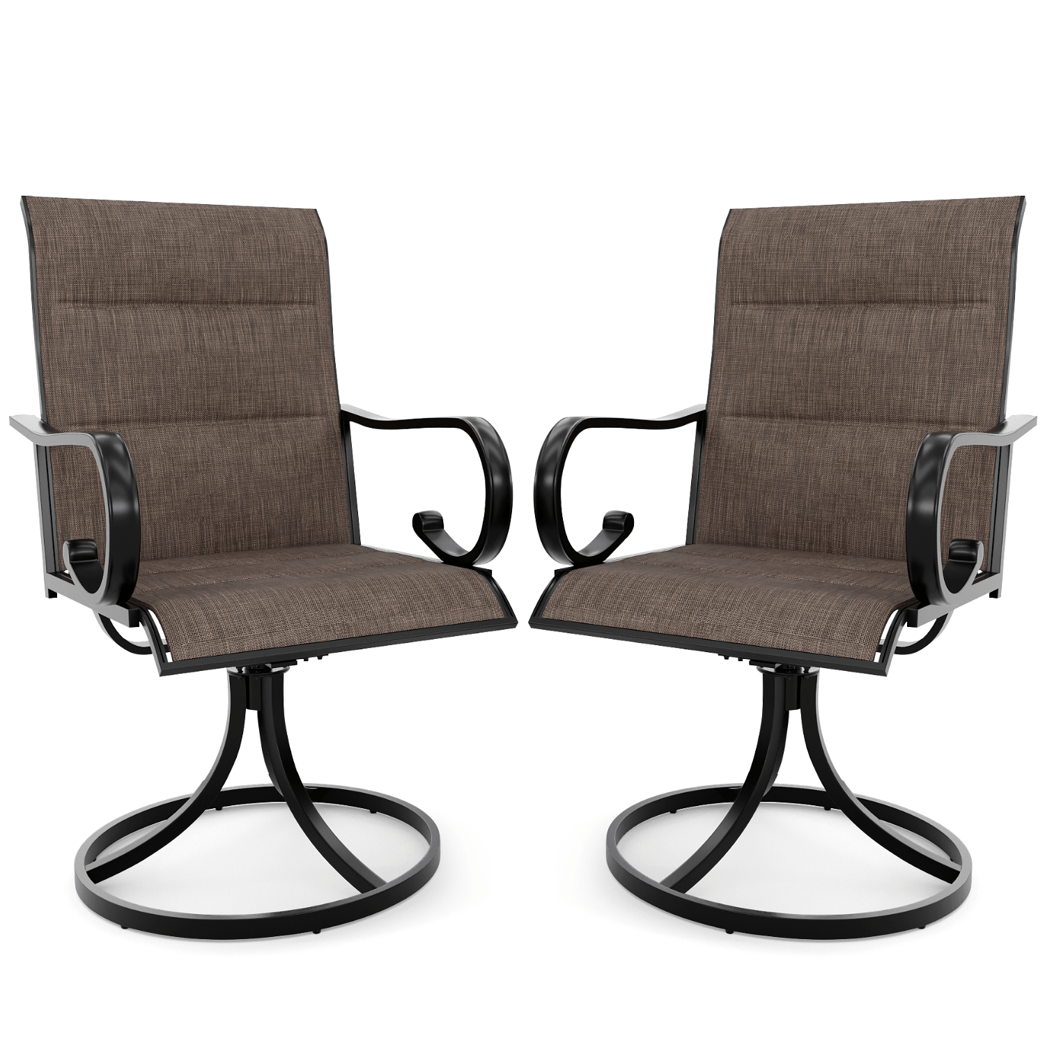 HOMREST Swivel Outdoor Chairs Set of 2, High Back Padded Textilene Patio Dining Chairs with Metal Frame, Brown