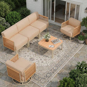 HOMREST 5 Seats Patio Furniture Set,Outdoor Swivel Glider Rocking Chairs with 6" Thick Cushions, 3-seat & Coffee Table, Beige